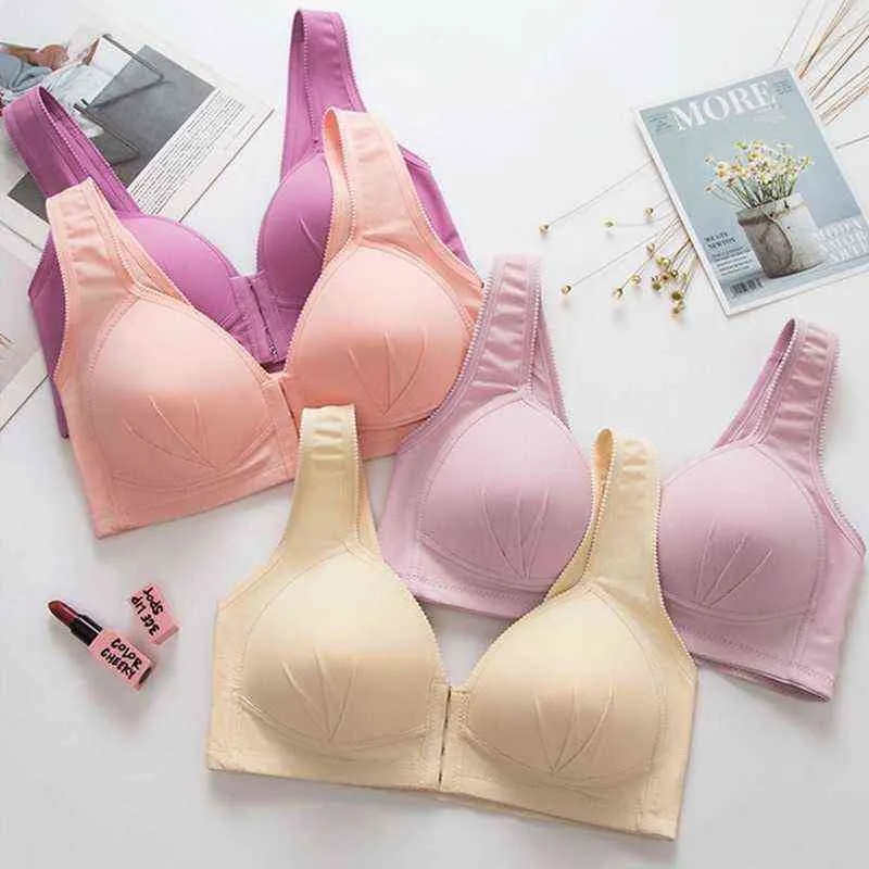 Mulheres Wire Free Push Up Bra Sexy Plus Size Fechamento frontal Solid Color Lette inless S para L220726