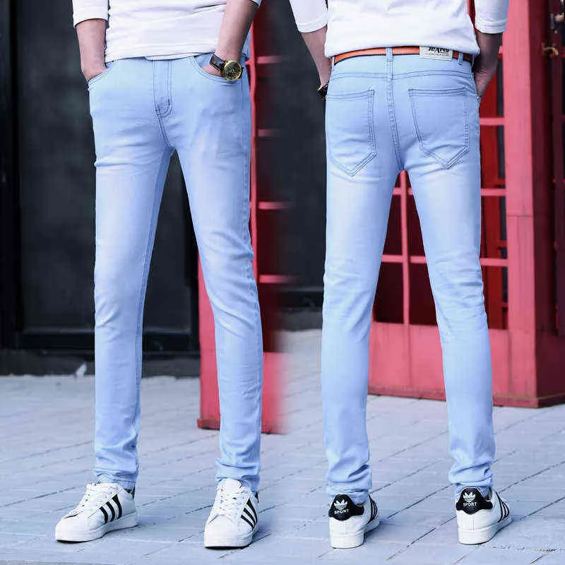 Hommes Stretch Skinny Jeans Homme Designer Marque Super Élastique Pantalon Droit Jeans Slim Fit Mode Denim Jeans pour Homme, Bleu G0104