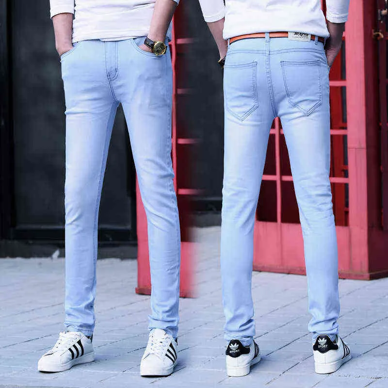 Mężczyźni Stretch Skinny Jeans Mężczyzna Projektant Marka Super Elastyczne Proste Spodnie Dżinsy Slim Fit Fashion Denim Dżinsy Dla Męski, Niebieski G0104