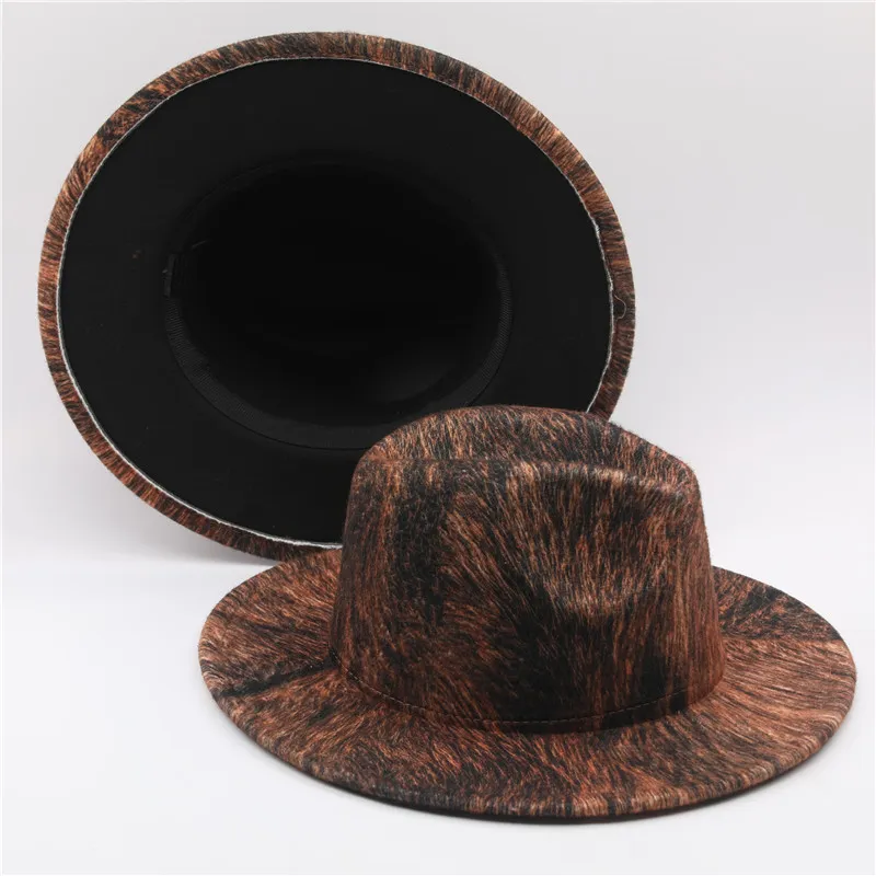 New Tiger Animal Print Fedora Hats with Black Bottom Wide Brim Women Men Jazz Party Top Hat Outdoor Travel Sun Protection Cap