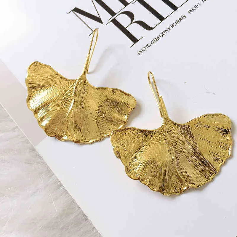 Ztech Charms Gold Color Leaves Metal Earrings For Women Girls Korean Geometric Boho Statement Bijoux Party Gift Pendientes G220312