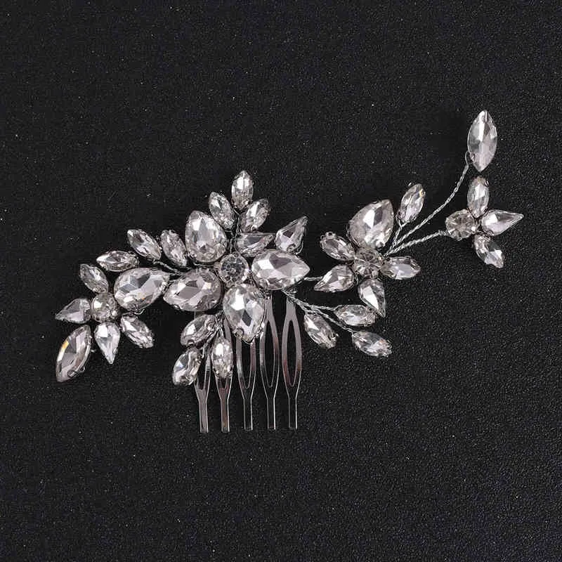 銀の手作りラインストーンブライダルヘッドウェア女性ジュエリー高級櫛用花嫁の装飾品ヘアクリップAA220323