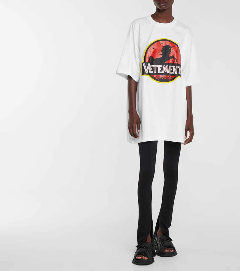 ブラックホワイト特大ファッショントップス男性女性カジュアルカップル刺繍レター VTM Tシャツ 2022 新 VETEMENTS ユニコーン Tシャツ