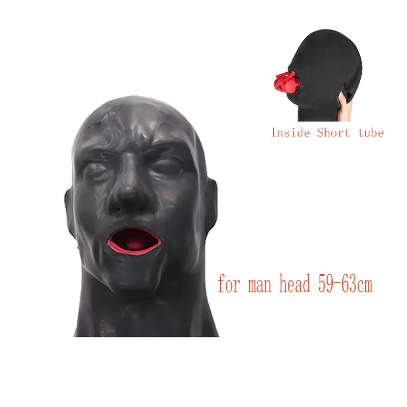 3d latex kap rubbermasker gesloten ogen fetisj met rode mond gag plug schede tong neusbuis lang en kort voor mannen 2207152598982