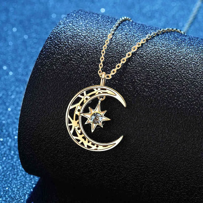 Moissanite Diamond 14K Rose Gold Plated 925 Sterling Silver Moon Star Collana con pendente le donne Ragazze Fine Jewelry