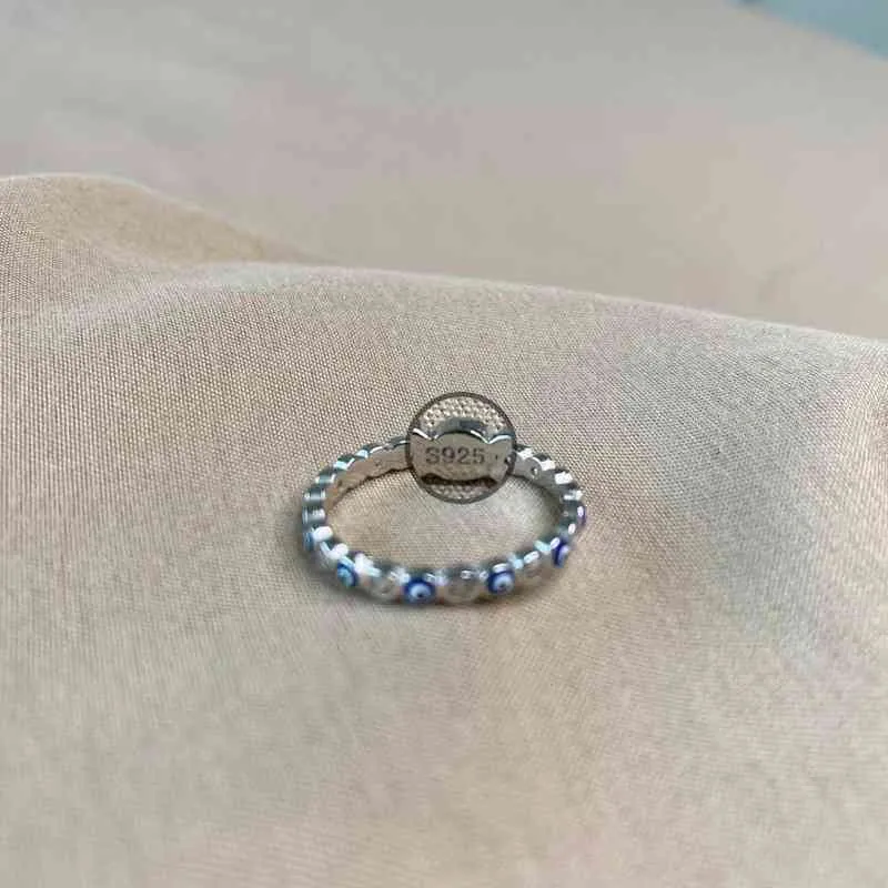 Oryginalny 925 Sterling Silver Evil Eye Pierścień urok Blue Wedding Eternity Pierścienie dla kobiet Lucky Turkey Biżuter