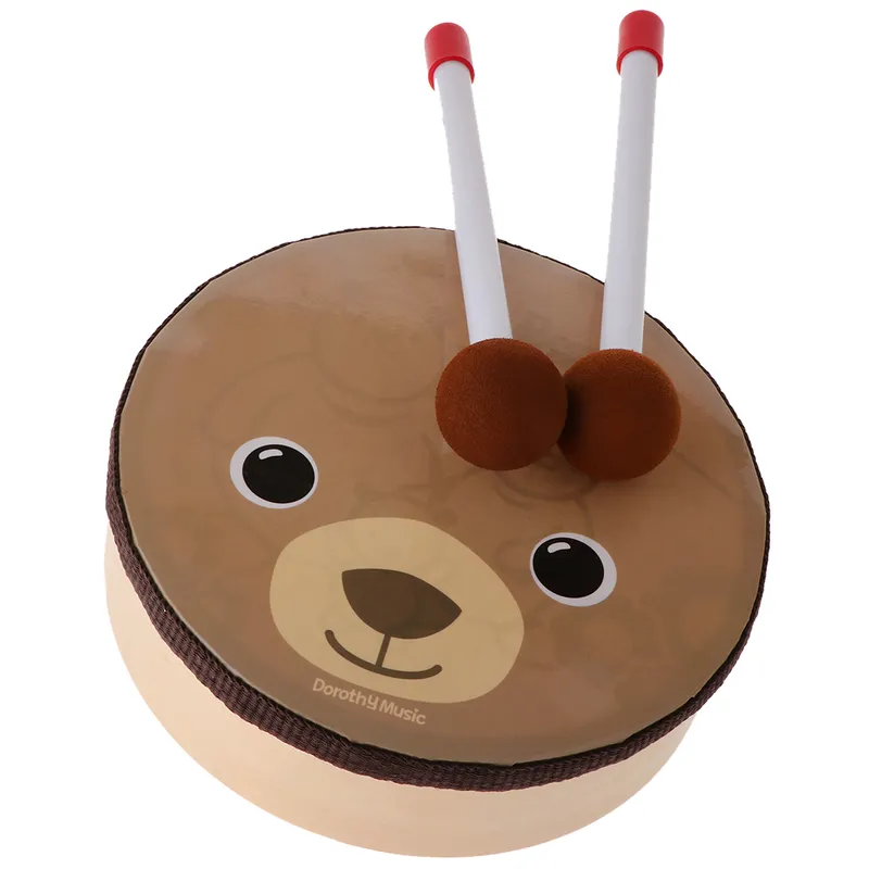 Cartoon Bear Pattern Drum Musical Toy Percussion Instrument med pinnar Rem för barn barn 220817