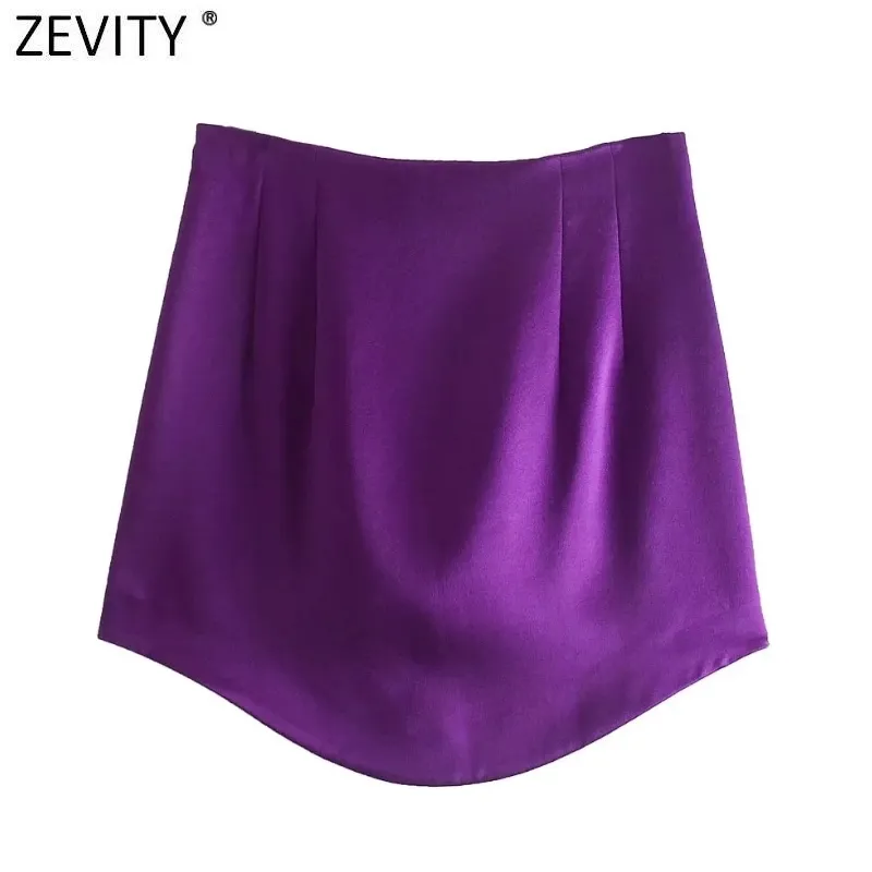 Zevity Women Fashion High Street Soft Touch Satin Mini Skirt Faldas Mujer Lady Chic Side Zipper Slim A Line Vestidos QUN900 220401