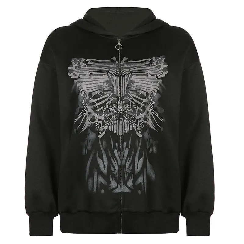 Y2K Hoodie Gothic Grunge Long Sleeve Oversize Zip Up Hoodie Jacket Harajuku Hooded Sweatshirt Streetwear 220816