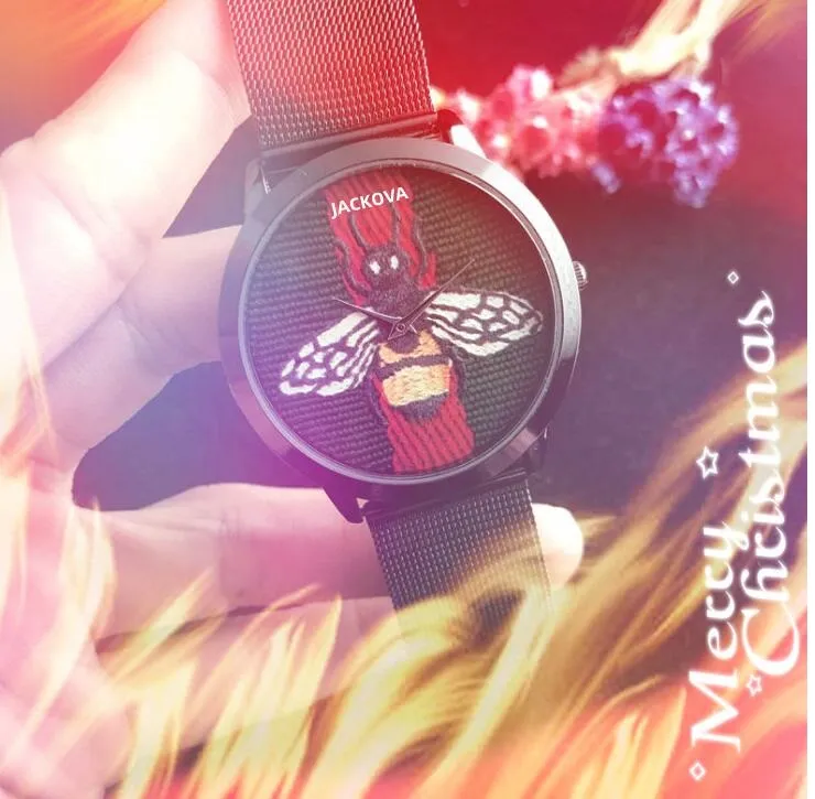 stile classico di design di lusso moda cristallo donna uomo ape orologi 40mm pieno di acciaio inossidabile maglia moda braccialetto al quarzo regali c232y
