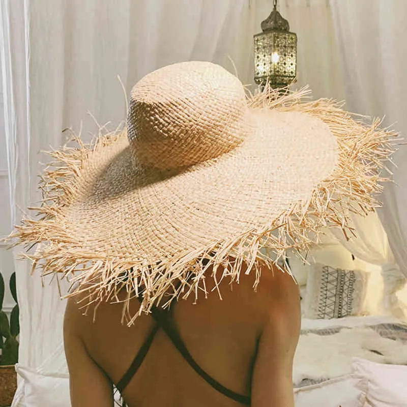 Women Summer Natural Raffia Girl Fashion Ribbon Floppy Shading Panama Wide Brim Sun s Vacation Travel Beach Straw Hat