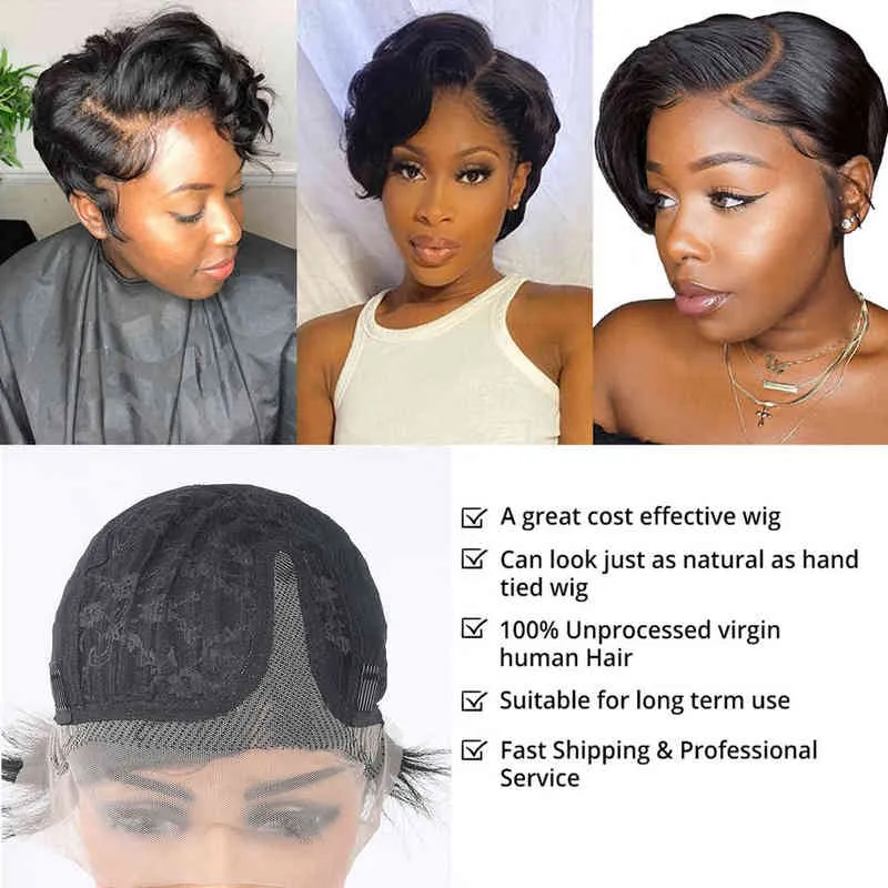 Pixie Cut Wig Short Bob Straight Human Hair s X T Part Lace Boss Lady Preplucked Hairline LongLasting Styling 220606