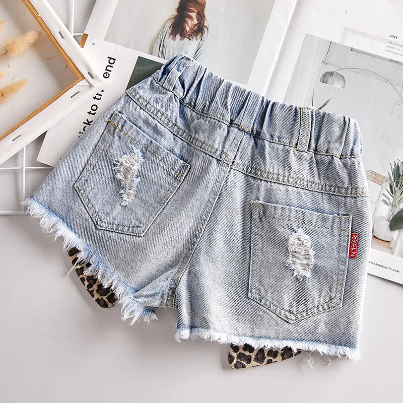 Été bébé fille shorts enfants jeans pantalons mode imprimé léopard patchwork pour vêtements bas 2 à 14 ans 220627