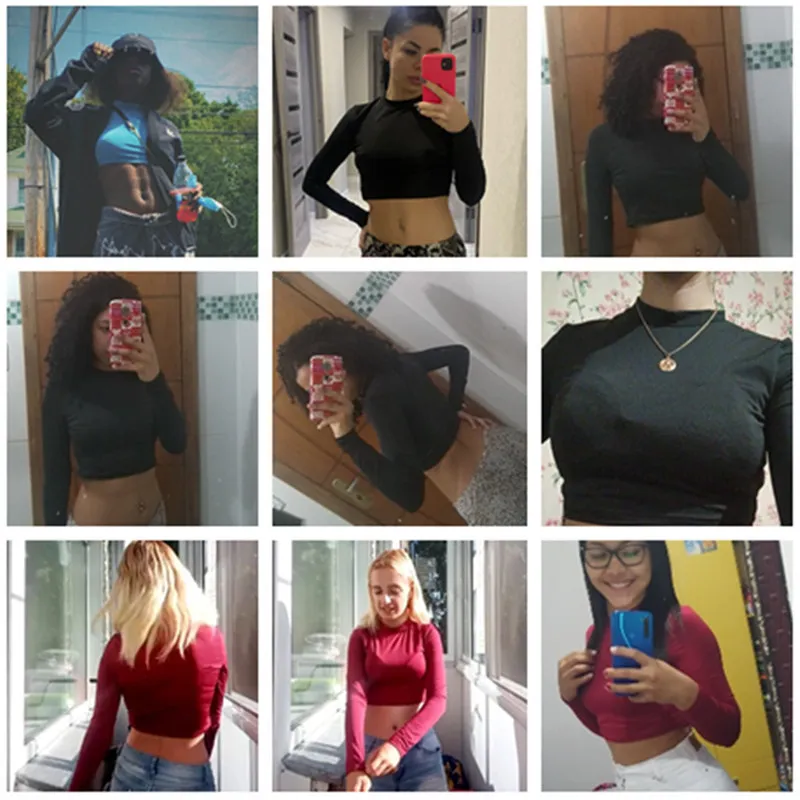 Women Sexy Bodycon T Shirt Autunmn Long Sleeve O neck Crop op Modis Sheath Fashion Autumn Solid ops 220714