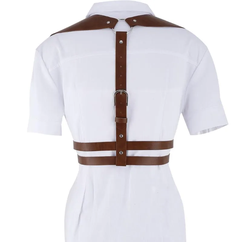 Belts 2022 Fashion Punk Brown Leather Harness Belt Strap Girdle Sexy Women Handmade Decorative Shirt Dress Vest2394