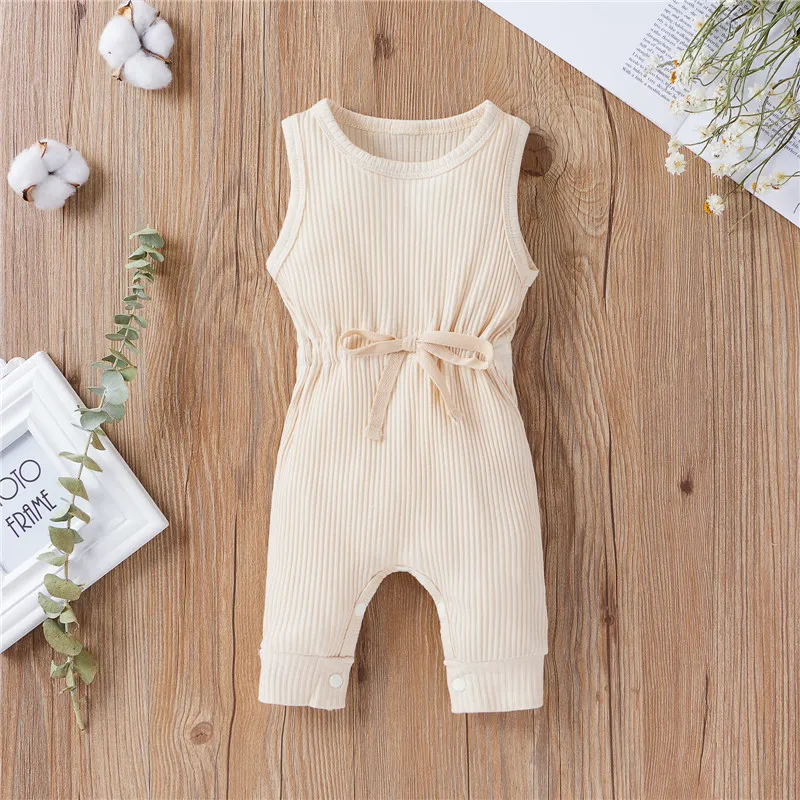 geboren baby jongens meisjes romper katoen gebreide geribbelde mouwloze massieve elastische band jumpsuit peuter zachte kleding outfits 220707