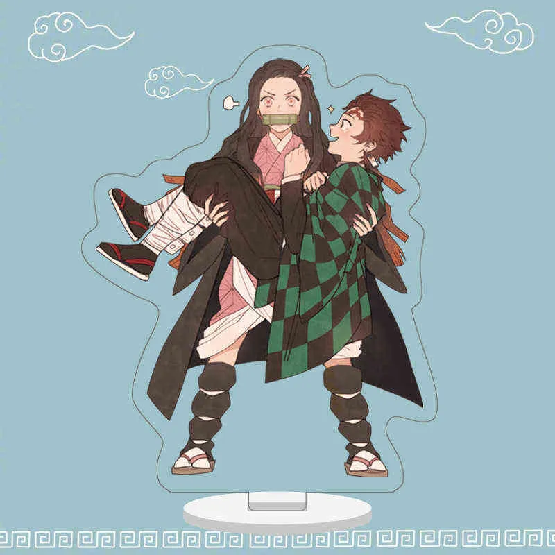 9.6cm Demon Slayer Anime Figure Acrylic Stand Model Manga Kimetsu No Yaiba Nezuko Desk Decor Standing Sign Keychain Fans Gifts AA220318