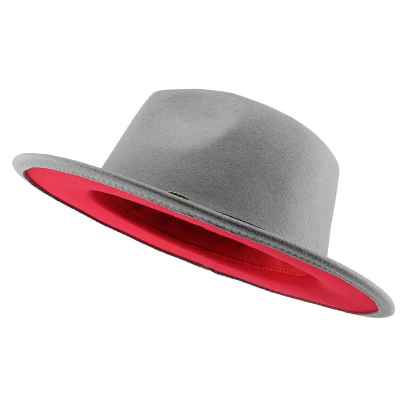 Chapéus de borda larga Jovivi moda dois tons fundo vermelho panamá trilby boné lã feltro fedora chapéu casual jazz para homens mulheres largas pros22301h