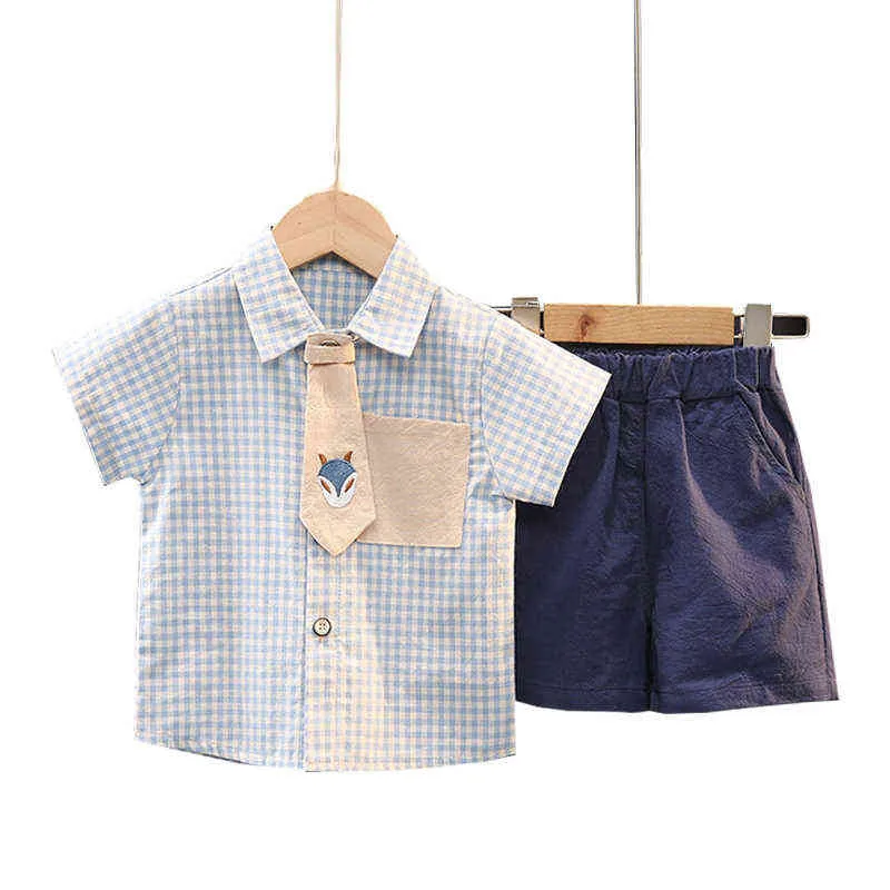 New Baby Boys Suit Abiti casual estivi Set Top Shorts Cravatta Set di abbigliamento bambini ragazzi Abiti bambini Abbigliamento bambini Plaid G220509