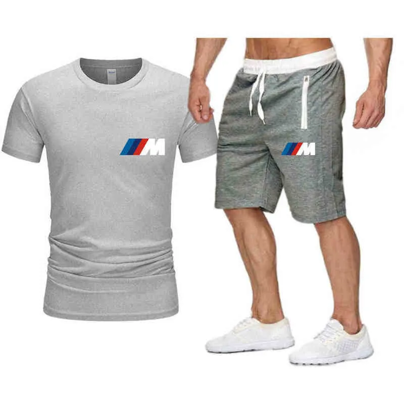 2022 인기있는 면화 티셔츠 + 스포츠 반바지 세트 BMW 여름 고품질 러닝