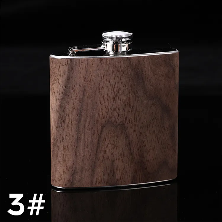 Hem 6oz Portable Pocket Rostfritt stål Höftkolv Flagon Wood Mönster Whisky Wine Pot Drinker Bottle Travel Tour Drinkware ZC1203