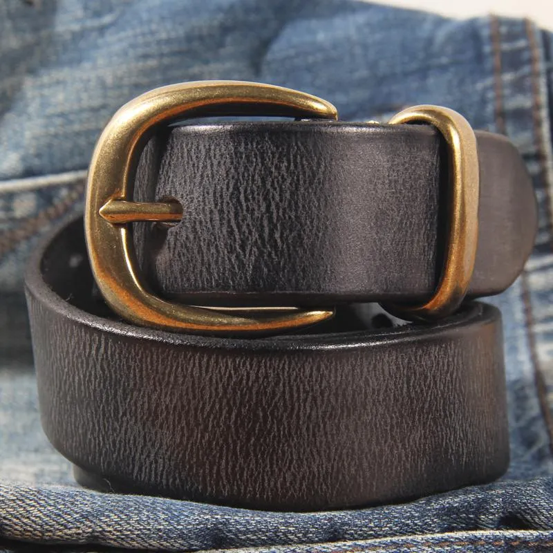 Bälten kvinnors handgjorda retro remmar casual mässing pin spänne äkta läderbälte kvinnor designer för jeansbelt213m