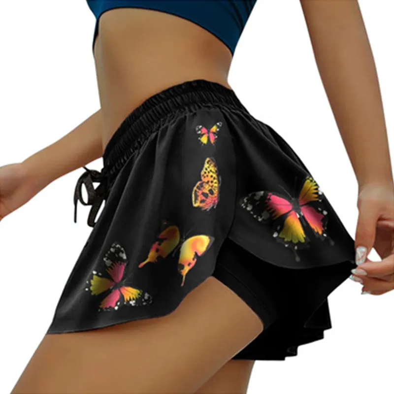 Women 2 In 1 Butt Scrunch Skirted Running Shorts Quick Dry Fake Skirt Sexy Gym Workout Short Pants Yoga Fitness Sports Short 220722