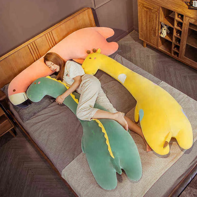 Cm Long Sleeping Cushion Kawaii Dinosaur Giraffe Flamingo Goose Peluche Toy Stuffed Soft Dolls For Children Baby soothing Gifts J220704