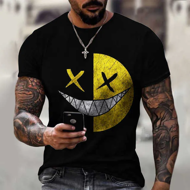 2022 Mens de verão camisetas Rosto sorridente bonito 3d digital impresso top solto homens jovens manga curta vários estilos