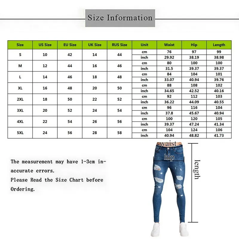 Pencil Pants Elastic Sweatpants Men Fit Solid Ripped Denim Harem Pants Casual Black Blue White Destroyed Jeans Pants 220704