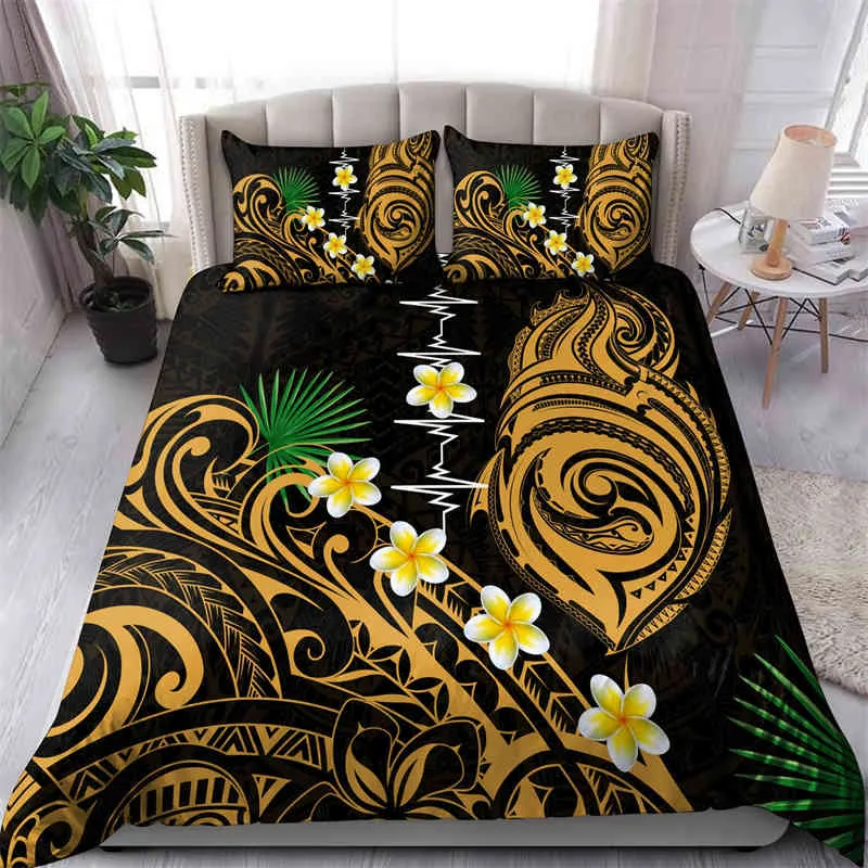 Hibiskus-Blumen-Bettbezug, Stammes-, polynesische Schildkröten-Bettwäsche-Set, Plumeria, hawaiianische Bettdecke, Twin-Full-King-Size-Bett für Kinder und Erwachsene