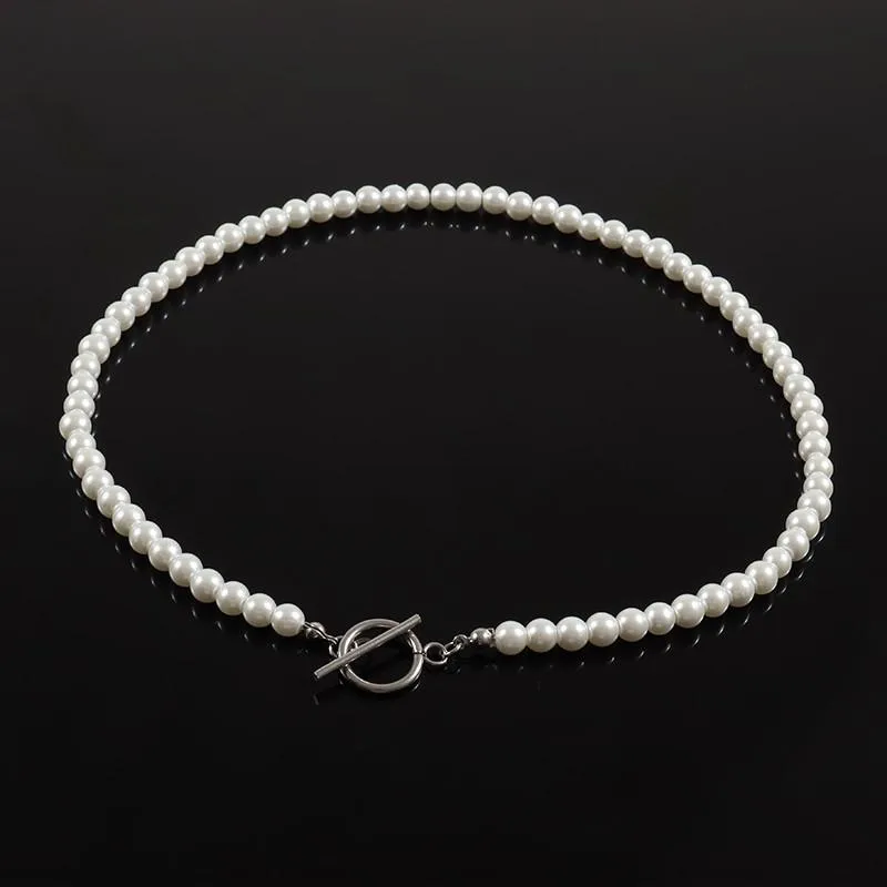 Chains Trendy Classic Imitation Pearl Necklace Men Handmade Width 6 8 10mm Toggle Clasp Beaded For Jewelry GiftChains244f