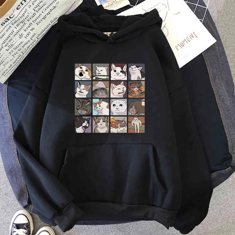 Meme Katzen Puzzle Hoodie Harajuku Männer Hoodies Straße Koreanische Sweatshirts Langarm Pullover Cartoon Kleidung