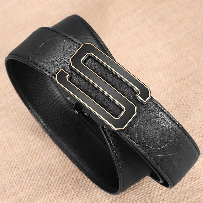 S lettre ceinture hommes en cuir boucle automatique mode affaires ceintures hommes mode décontracté formel pantalon ceinture
