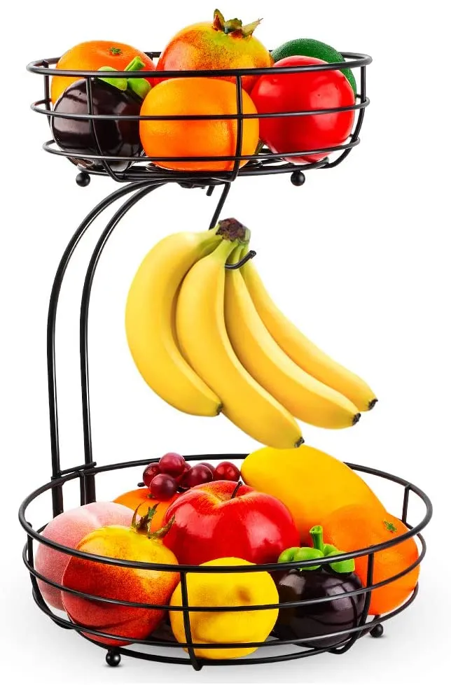 Panier de plaies de fruits de comptoir à 2 niveaux Rangement de panier à la banane appliquée à la cuisine, au salon, à l'entrée