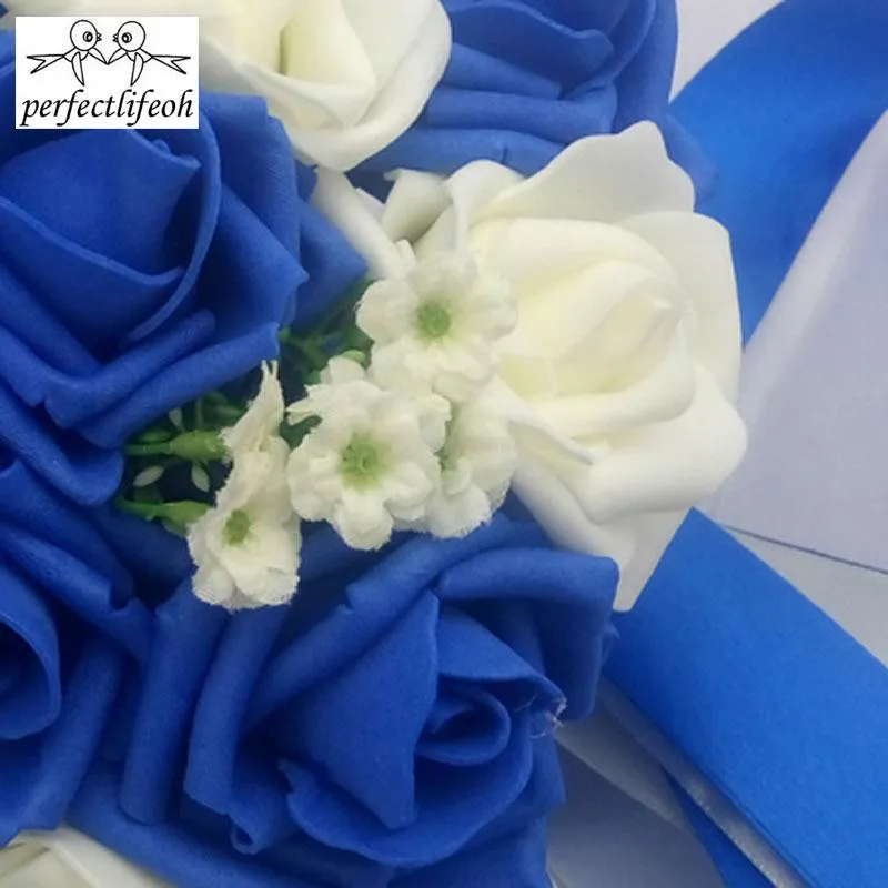 Wedding Flowers Perfectlifeoh Royal Blue Beautiful Foam Roses Artificial Flower Bride Bouquet Party Decor For Decoration196B