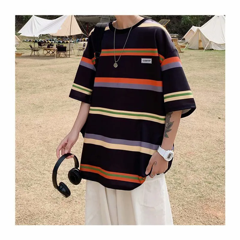 Fashion Business Style Striped Men's Loose T-Shirt Oversized Teen Simple Clothes Male Hip Hop Funny Vintage Pullover Tops 220713