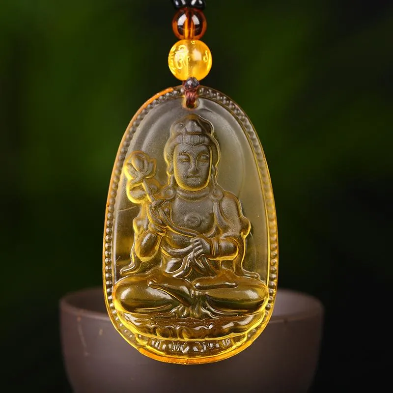 Pendentif Colliers Citrine Guardian Buddha Collier avec chaîne perlée pour hommes femmes bijoux cadeau D88Pendant2237