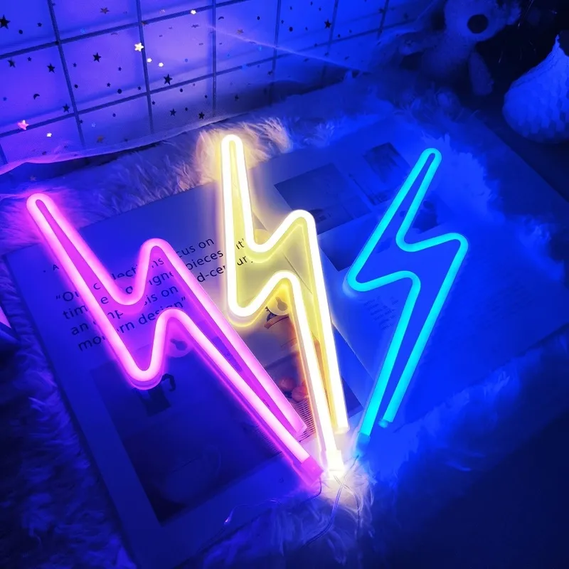 LED Home Neon Lightning Shaped Sign Neon Fulmination Light USB Decorative Light Wall Decor for Kids Baby Room Wedding Party 220504