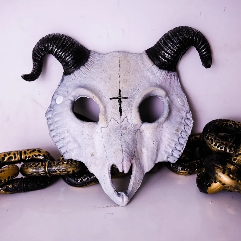 Halloween Cosplay Billy Goat Skull Mask Half Face Masquerade Carnival Parts Props Rave Sheep Bone Animal 220715