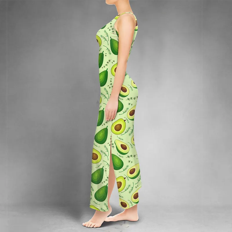 Noisydesigns Frauen Bodycon 2 Splits Kleid Kawaii Avocado Floral Muster Lange Sommer Ärmellose Nacht Club Ropa Mujer Verano 220627
