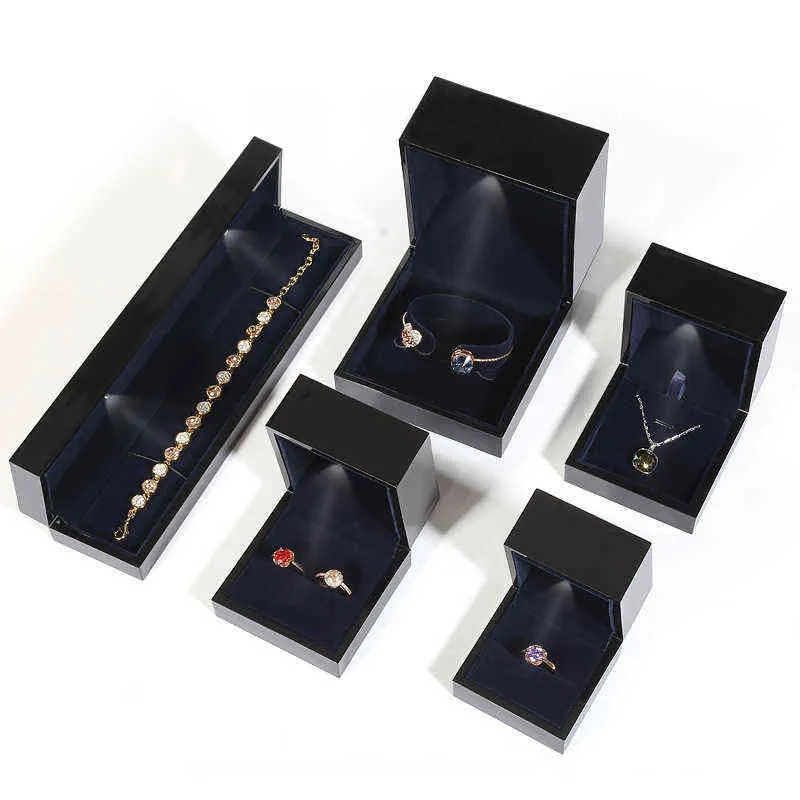 High Gloss Lacquer Ring Pendant Box Brosch Black Square Plastic Jewelery Organizer Wedding Valentine Gift Storage Package Case H220505