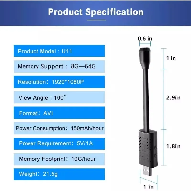 U22 HDミニUSBカメラリアルタイムサーベイランスWiFi DV IPカメラAIヒューマン検出ループ録音リモートビュービデオオーディオレコーダー3560054