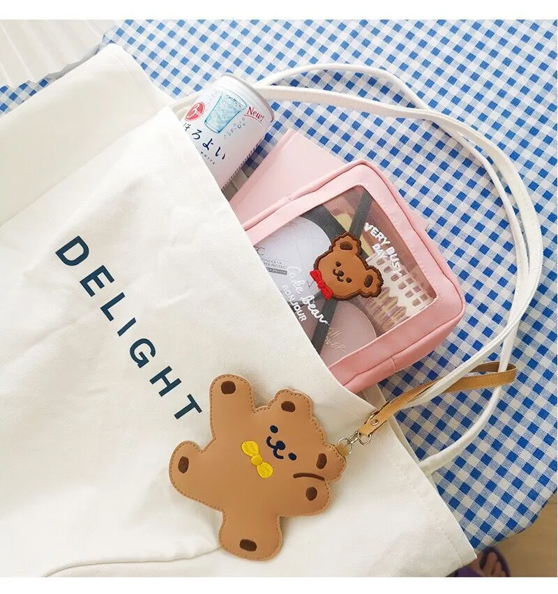 Корея медведя сетчатая сетка косметическая сумка Симпатичные девушки каваи, макияж, пакет, модные женские туристические организатора Организатор сумочка 220630