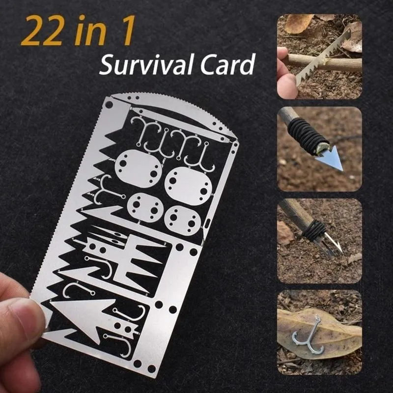 Gadgets de plein air Carte de survie 22 en 1 Carte multi-usage Outil de poche En acier inoxydable Survie Camping Randonnée Pêche Outils de chasse