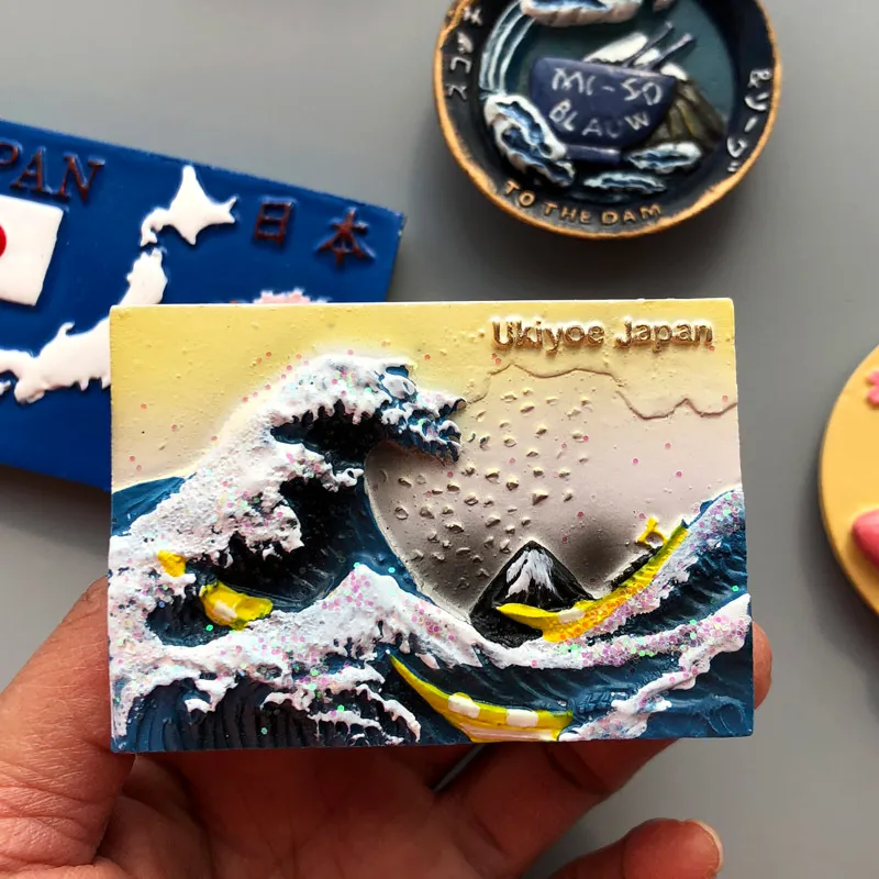 Japon Map Tokyo Souvenirs Mount Fuji Round Dharma Faust Dam Blau Magnetic Stickers Creative Resin Fridge Aimant