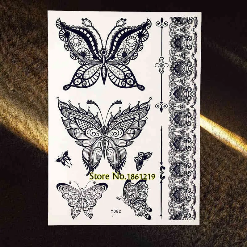 NXY Temporary Tattoo Black Butterfly Fake Henna Stickers Gbj024 Lovely New Body Art Women Chains Tatoo 0330