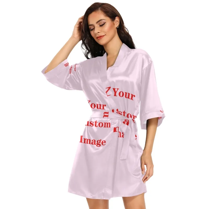 Fashion Satin Long Women Wrap Dress Spring Bathrobe Pajamas Sexy V Neck Robe Ladies Clothes Custom Image 220711