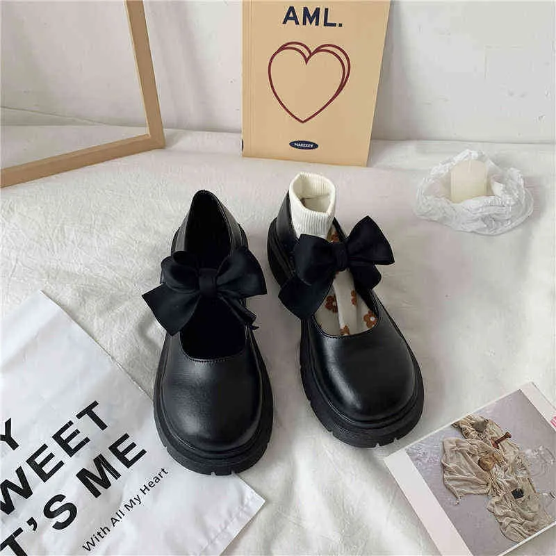 Отсуть обувь 2022 Новая летняя Мэри Джейн Съемный бабочка узел Zapatillas Mujer Японский стиль твердый лолита ежедневная женщина 220516