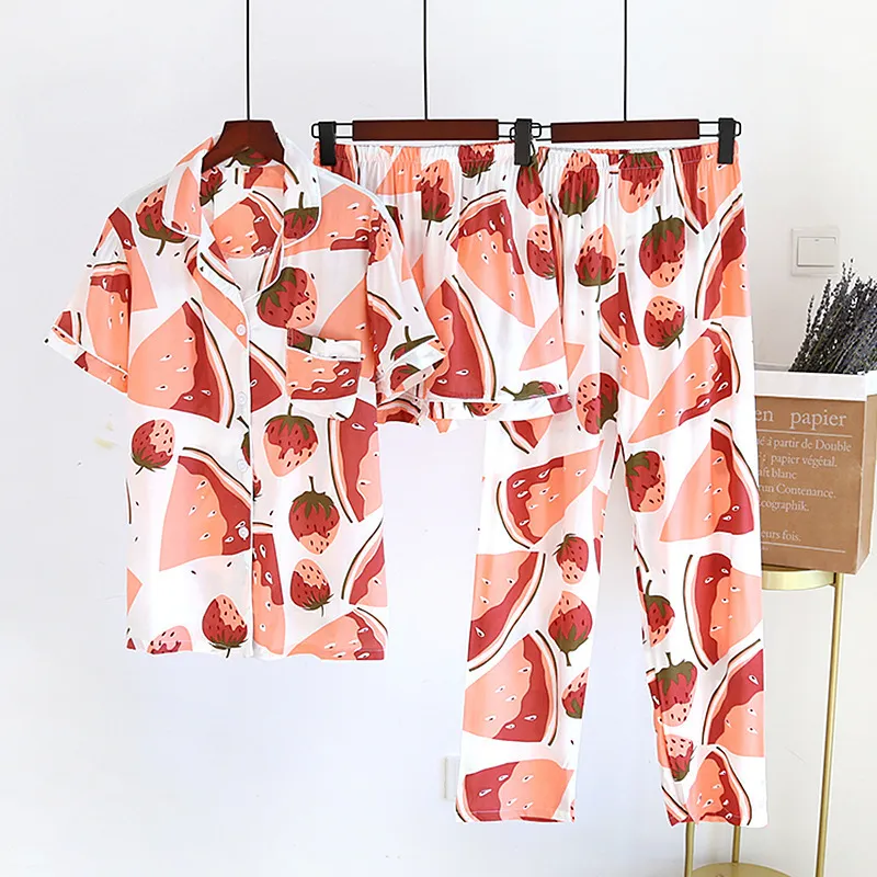 JULY'S SONG Viscose Pajama Set Women Pajamas Casual Long Sleeve Sleepwear Printed Summer Pyjama Shorts Female Homewear 220329